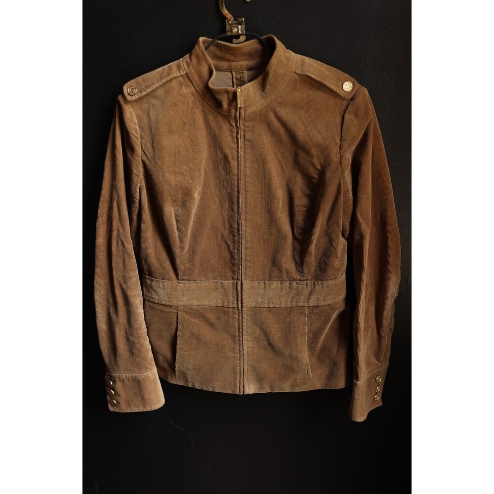 St John Sport Corduroy Jacket Women Full Zip Gold Button Tan Brown Equestrian